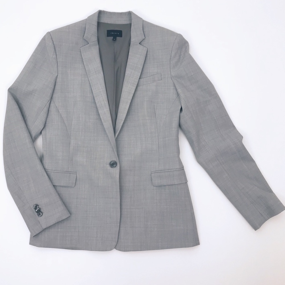 Theory Grey Single Button Dancey Wool Blazer - image 2